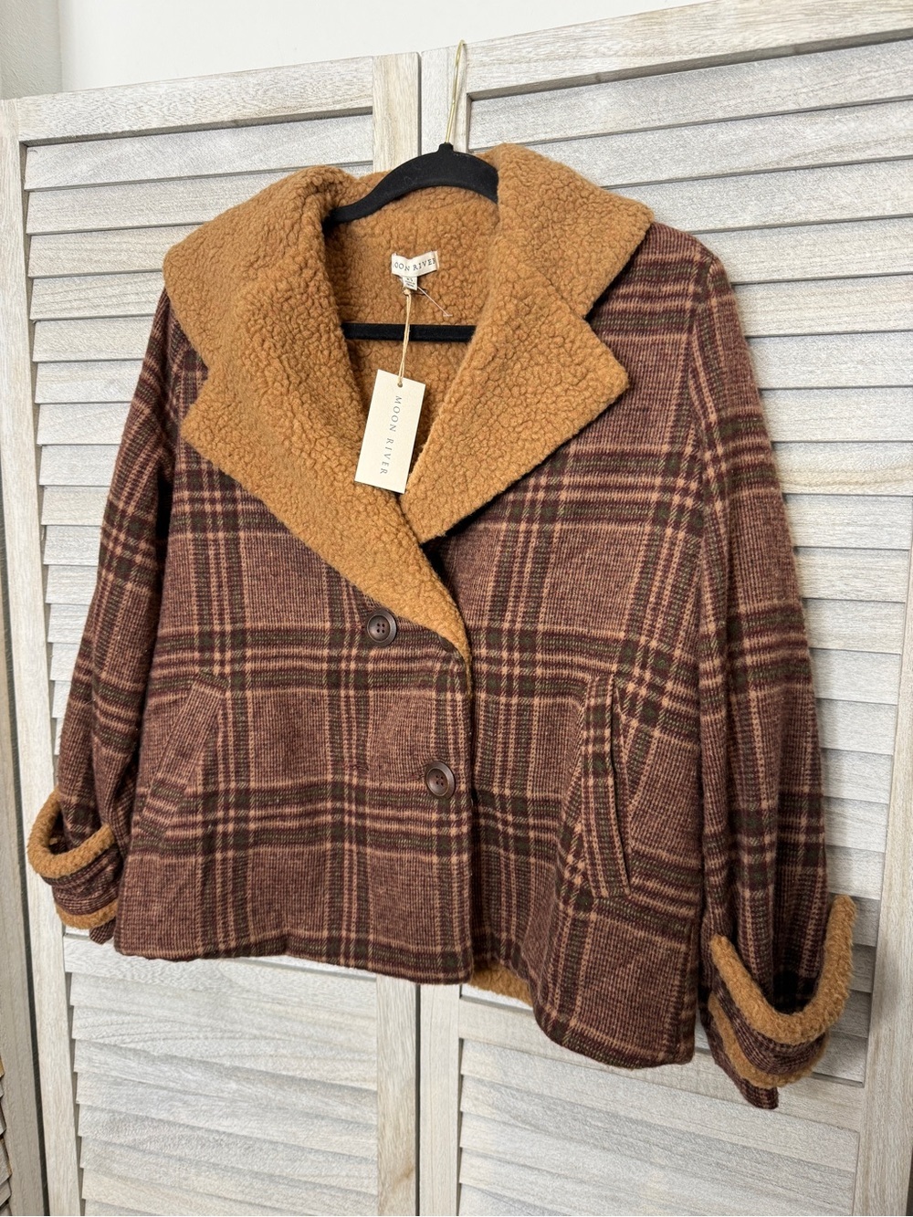 Moon River Patchwork Quilt Jacket Sherpa Size XS NWT - Picture 5 of 6